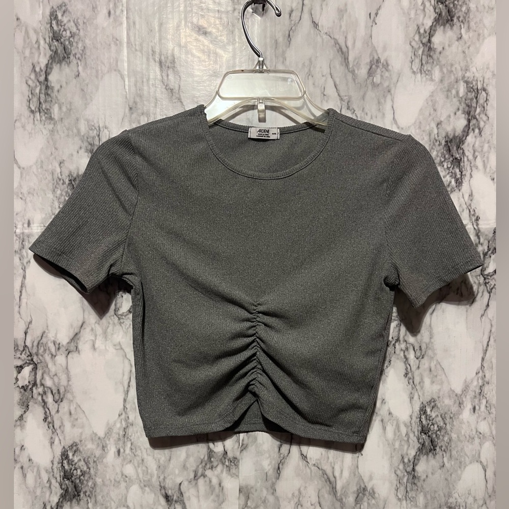 Ribbed Ruched Short Sleeve Crop Top